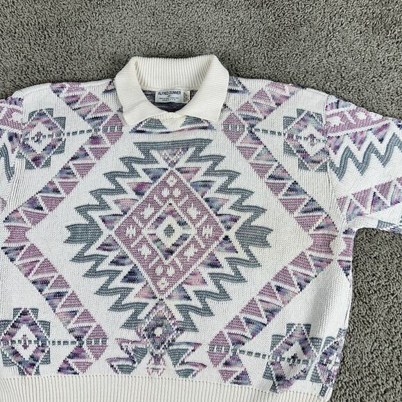 Vintage Alfred Dunner Sweater Womens 44 Aztec Knit Short Sleeve Made USA 90s - Picture 3 of 10